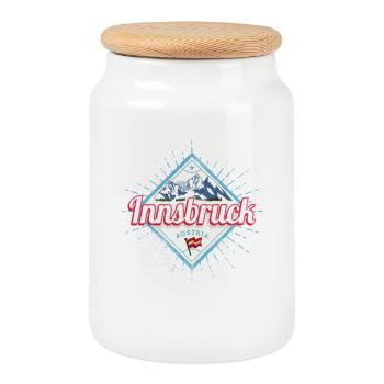 Innsbruck Tirol Österreich Alpen Vintage Souvenir - Keksdose mit Holzdeckel - Weiß - Vorne