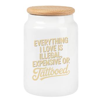 Everything I Love Is Tattooed Tätowiert Tattoo - Cookie Jar with Wooden Lid - white - Front