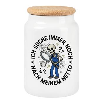 Ich_Suche_Immer_Noch_Nach_Meinem_Netto - Boîte à biscuits avec couvercle en bois - blanc - Devant