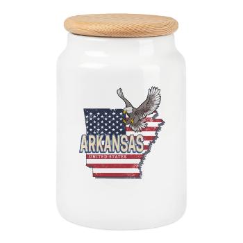 Arkansas United States Vintage USA Souvenir - Cookie Jar with Wooden Lid - white - Front