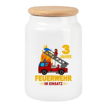 Feuerwehr Einsatz 3 Jahre - Keksdose mit Holzdeckel - Weiß - Vorne