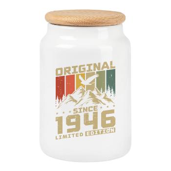 Cadeau d’anniversaire vintage original des années 1980 - Boîte à biscuits avec couvercle en bois - blanc - Devant