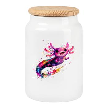 Éclaboussure colorée d’axolotls – Pour les fans d’axolotls - Boîte à biscuits avec couvercle en bois - blanc - Devant