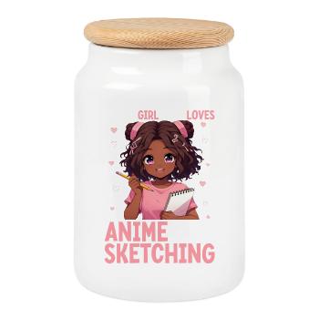 Just a girl who loves anime and draws afro - Cookie Jar with Wooden Lid - white - Front