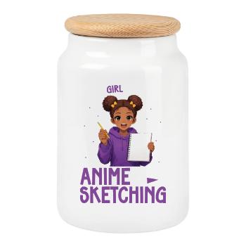 Just a girl who loves anime and draws afro - Cookie Jar with Wooden Lid - white - Front