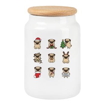 Joyeux Carlin, Noël drôle de carlin, - Boîte à biscuits avec couvercle en bois - blanc - Devant