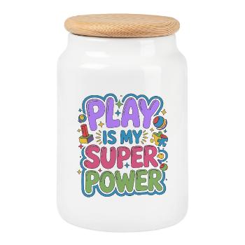 Le jeu en ergothérapie pédiatrique est mon super-pouvoir basé dans l’école - Boîte à biscuits avec couvercle en bois - blanc - Devant