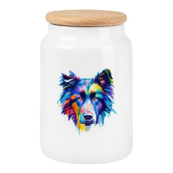 Belgian Sheepdog Abstract Colourful Dog Art - Cookie Jar with Wooden Lid - white - Front