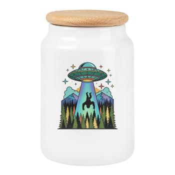 Bigfoot Alien Entführung Sasquatch UFO Raumschiff - Keksdose mit Holzdeckel - Weiß - Vorne