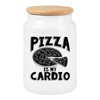La pizza, c’est du cardio - Boîte à biscuits avec couvercle en bois - blanc - Devant