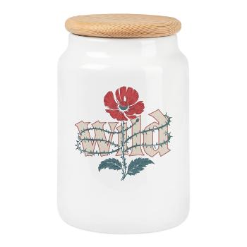 Chemise de fleurs sauvages avec motif de pavot - Boîte à biscuits avec couvercle en bois - blanc - Devant