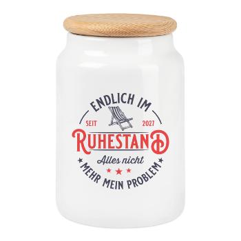 Rentenalter 2027 Liegestuhl Vintage Ruhestand - Keksdose mit Holzdeckel - Weiß - Vorne