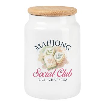 Mahjong Social Club Kachel Chat Tee - Keksdose mit Holzdeckel - Weiß - Vorne