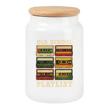 Playlist Old School Musique rétro des années 80 - Boîte à biscuits avec couvercle en bois - blanc - Devant