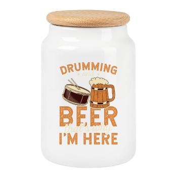 Drumming And Beer That's Why I'm Here Art Tee - Cookie Jar with Wooden Lid - white - Front