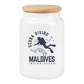 Maldives Dive Design Indian Ocean - Cookie Jar with Wooden Lid - white - Front