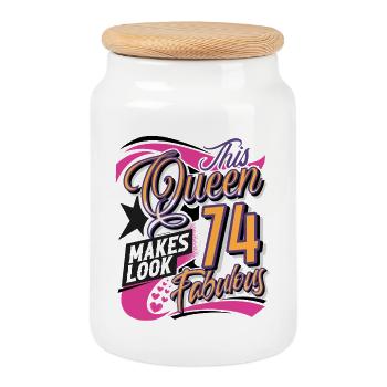 Reine du 74e anniversaire - Boîte à biscuits avec couvercle en bois - blanc - Devant