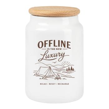 Camping | Offline ist der neue Luxus - Keksdose mit Holzdeckel - Weiß - Vorne