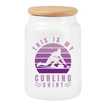 This is my Curling Shirt Retro Vintage Style - Cookie Jar with Wooden Lid - white - Front