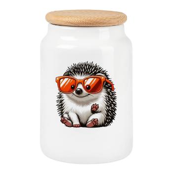 Hérisson avec des lunettes de soleil Hérisson Sarcasme Amoureux des animaux - Boîte à biscuits avec couvercle en bois - blanc - Devant