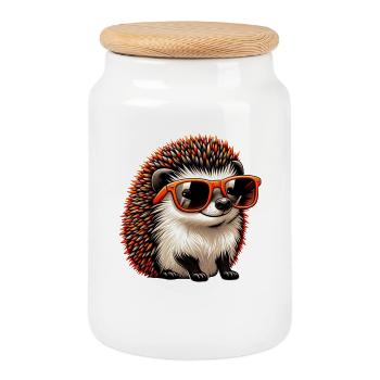 Hérisson avec des lunettes de soleil Hérisson Sarcasme Amoureux des animaux - Boîte à biscuits avec couvercle en bois - blanc - Devant