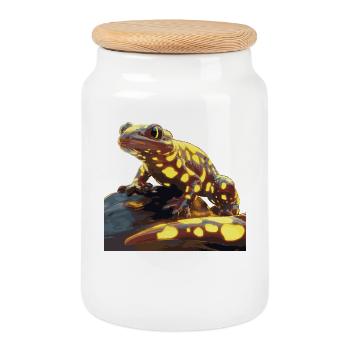 Lézard néon sur rochers - Design animalier coloré - Boîte à biscuits avec couvercle en bois - blanc - Devant