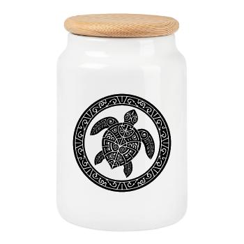 New Zealand NZ New Zealand Tribal Tribe Culture - Cookie Jar with Wooden Lid - white - Front