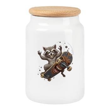 Predatory raccoon on skateboard - Cookie Jar with Wooden Lid - white - Front