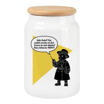 Hello uncle - pick up? Your sister is funny annoying - Cookie Jar with Wooden Lid - white - Front