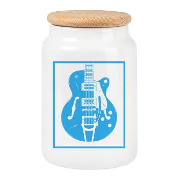 Retro Guitar Silhouette - Cookie Jar with Wooden Lid - white - Front