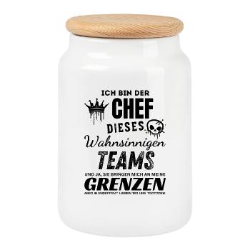 Stolzer Chef des wahnsinnigen Teams Chef Geschenk - Keksdose mit Holzdeckel - Weiß - Vorne