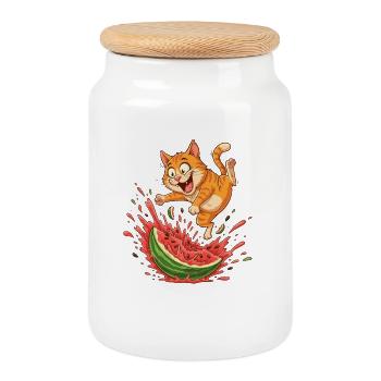 Fritzers de pastèque d’été Chats - Boîte à biscuits avec couvercle en bois - blanc - Devant