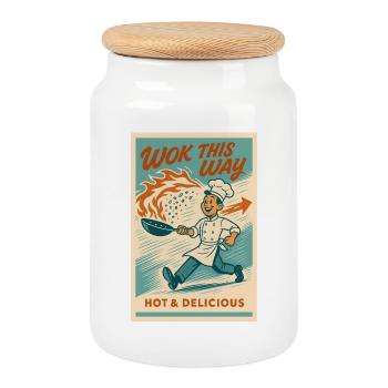 Wok hier lang | Wokpfanne Retro - Keksdose mit Holzdeckel - Weiß - Vorne