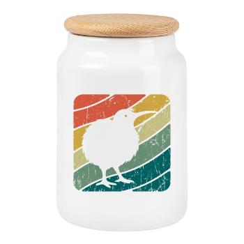 Nouvelle-Zélande Oiseau Kiwi mignon Rétro Vintage NZ - Boîte à biscuits avec couvercle en bois - blanc - Devant