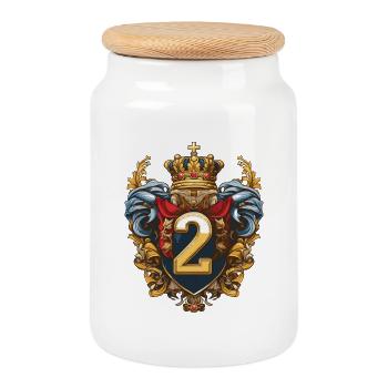 2 Number of coats of arms - Cookie Jar with Wooden Lid - white - Front