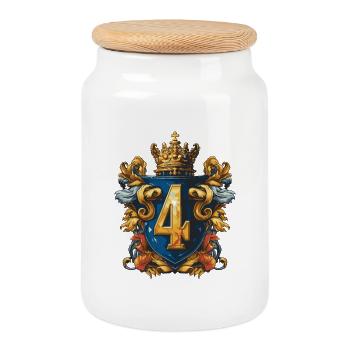 4 Number of coats of arms - Cookie Jar with Wooden Lid - white - Front