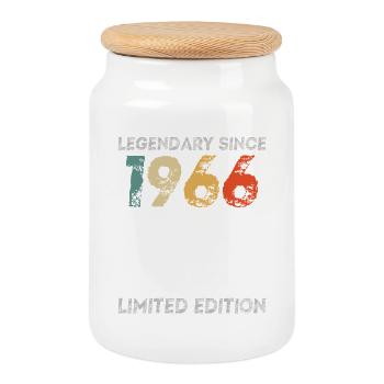 60. Geburtstag Legendary Since 1966 vintage - Keksdose mit Holzdeckel - Weiß - Vorne
