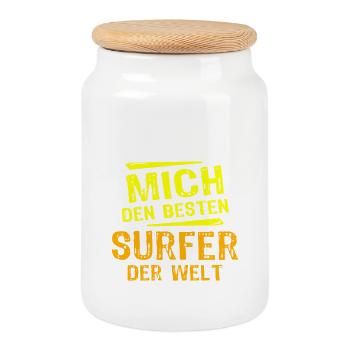 Cadeau Surfeur - Boîte à biscuits avec couvercle en bois - blanc - Devant