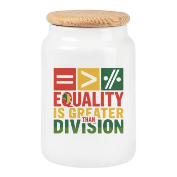 Gleichberechtigung ist größer als Divisionshemd, Geschenk-T-Shirt - Keksdose mit Holzdeckel - Weiß - Vorne