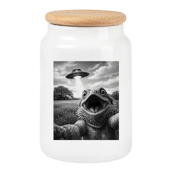 Bartagrachen-Selfie UFO Pogona - Keksdose mit Holzdeckel - Weiß - Vorne