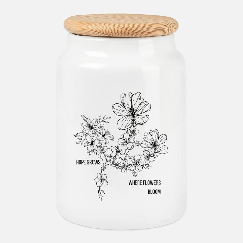 Where Flowers Bloom, Hope Grows – Floral Aesthetic - Keksdose mit Holzdeckel - Weiß