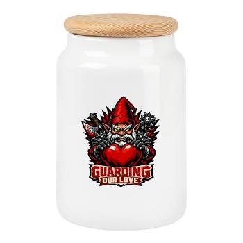 Evil Gnome, Dark Gnome, Goth Gnome, Funny Gnome - Cookie Jar with Wooden Lid - white - Front