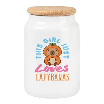 Dieses Mädchen Liebt Capybaras Niedlich Lustig - Keksdose mit Holzdeckel - Weiß - Vorne