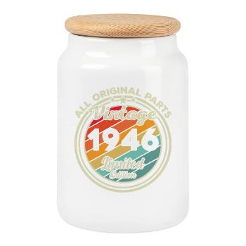 1946 Vintage Retro Birthday Gift - Cookie Jar with Wooden Lid - white - Front