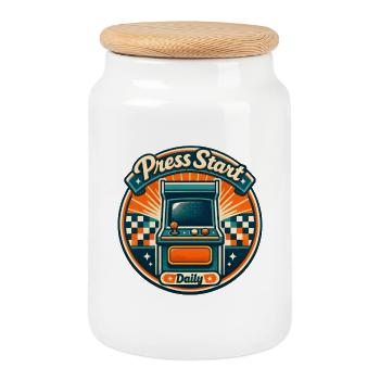 Appuyez sur Start | Arcade Rétro Daily Grind - Boîte à biscuits avec couvercle en bois - blanc - Devant