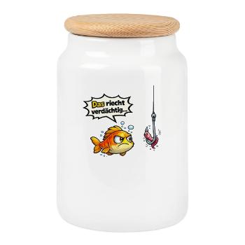 Angler Humor Fisch Spruch Geschenk - Keksdose mit Holzdeckel - Weiß - Vorne