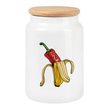 Art surréaliste de la banane au poivre - Boîte à biscuits avec couvercle en bois - blanc - Devant
