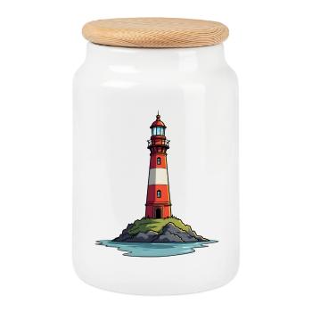 lighthouse - Cookie Jar with Wooden Lid - white - Front