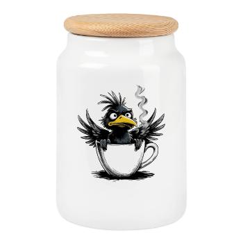 Morning grouch coffee no desire raven bad mood - Cookie Jar with Wooden Lid - white - Front
