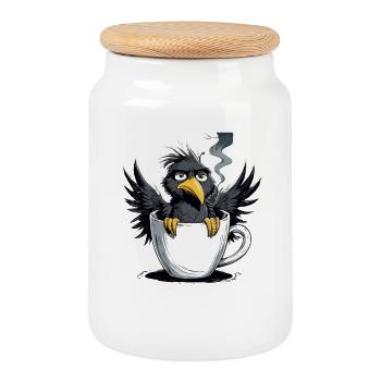 Morning grouch coffee no desire raven bad mood - Cookie Jar with Wooden Lid - white - Front